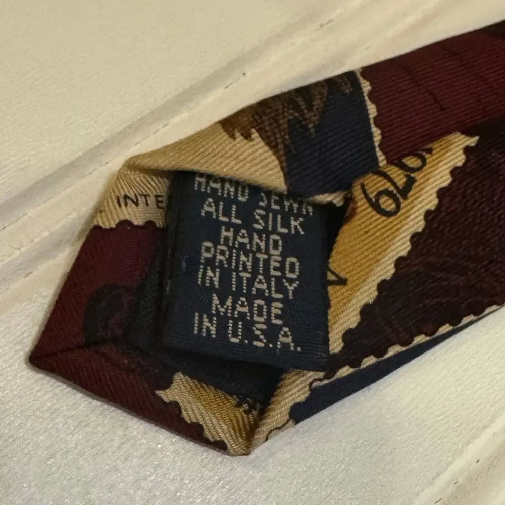 Harken Ltd Men's 60” Silk Tie Red Waterfowl Stamps Ducks Hand Sewn in USA Silk
